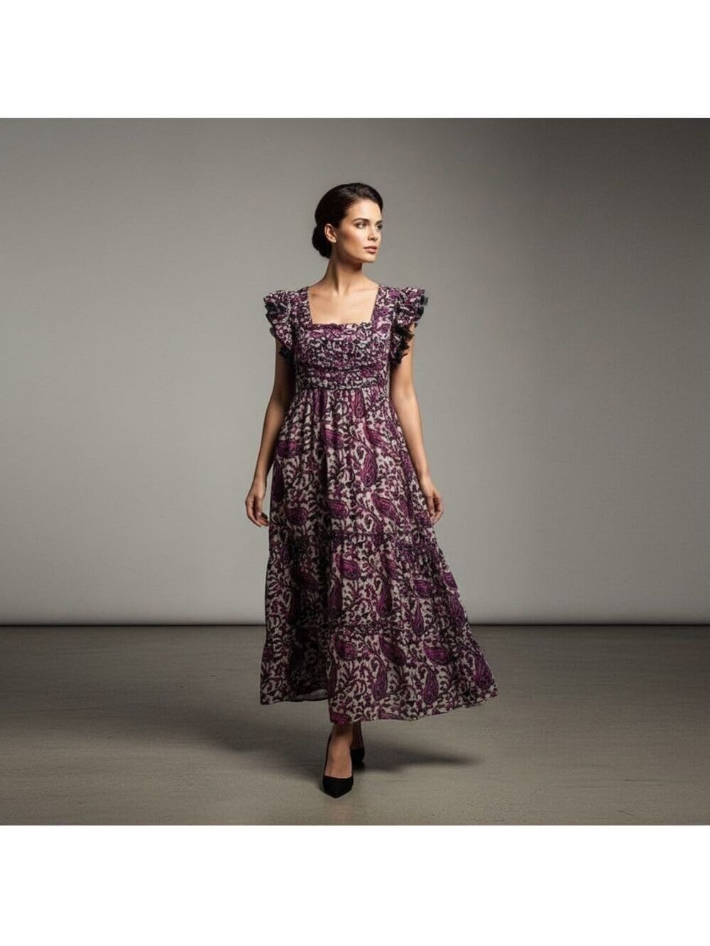 House of Harlow 1960 floral midi/maxi poplin cotton dress Sz L Fairy Cottagecore